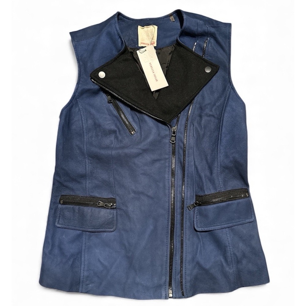 Rebecca Taylor Lamb Leather Motto Vest Cobalt Blue Womens Sz Small Retail $695 - Picture 3 of 12